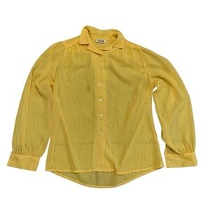 Vintage 70s/80s Mister Leonard Yellow Stripe Puffy Sleeve Button-Up Blouse S/M